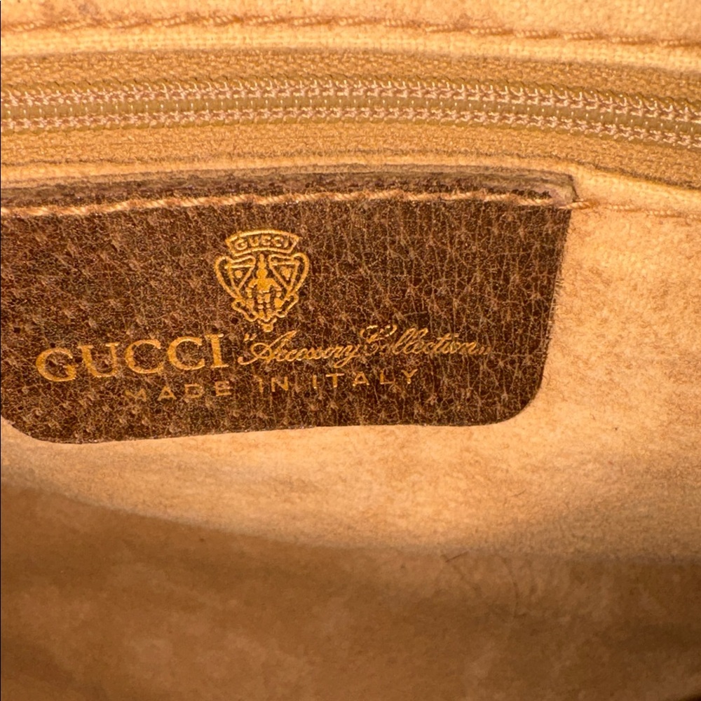 Authentic Gucci Beige and Brown Satchel Stripe/ free gift w purchase - Picture 6 of 8